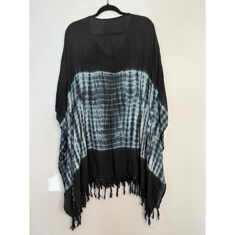 Saltylemon Women Hand Dyed Tie Dye Fringe Swim Coverup Charcoal One Size NWT